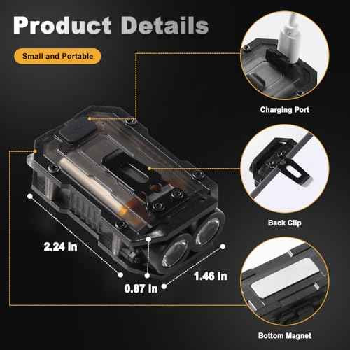 Mini EDC Flashlight, Small Powerful Keychain Flashlight with Sidelight, High Lumens 800lm, USB-C Rechargeable, Keychain Light with Clip - 8 Mode, IPX4 Waterproof, for Hiking, Running, Black