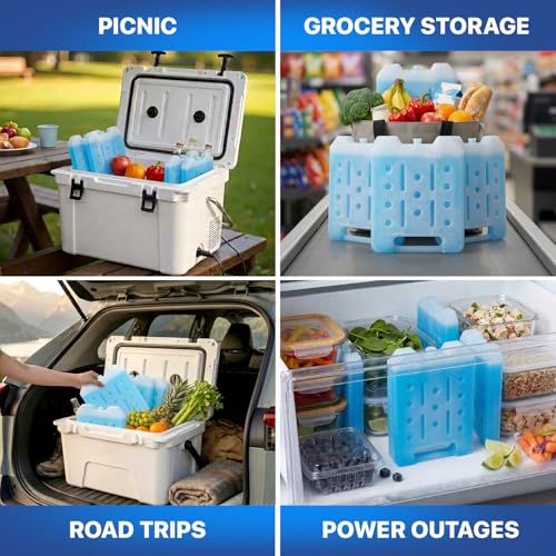XL 4-Pack Reusable Large Ice Packs for Coolers - Long Lasting Freezer Ice Blocks for Camping, Beach & Road Trips