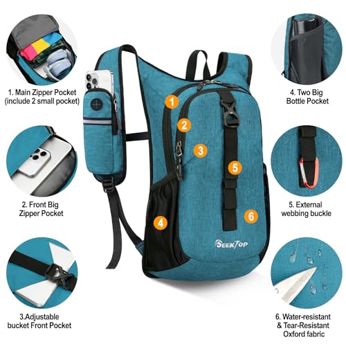 Seektop 15L Small Lightweight Hiking Backpack for Women Men - Teal Blue
