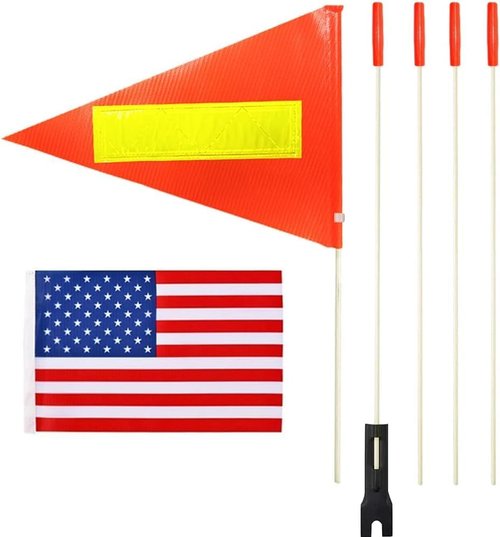Bike Safety Flag Adjustable Height Fiberglass Pole Safety Sign High Visibility, Bicycle Flag Tear-Resistant Waterproof Orange Reflective Strip Flag and American Flag