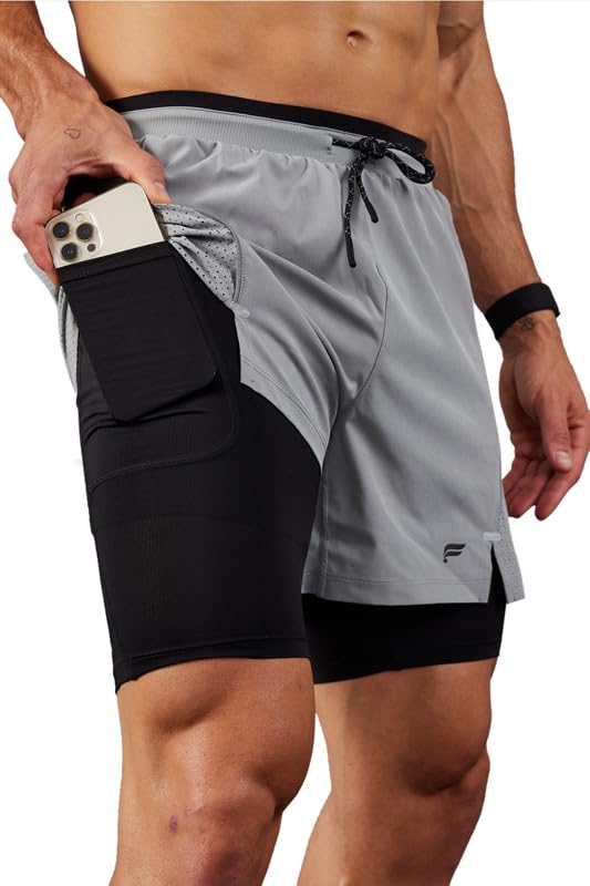 Fabletics Men's The Kadence Short (Lined), Performance Running, Jogging, Training, Ultra Lightweight, 5" Inseam, 4X, Shadow Grey