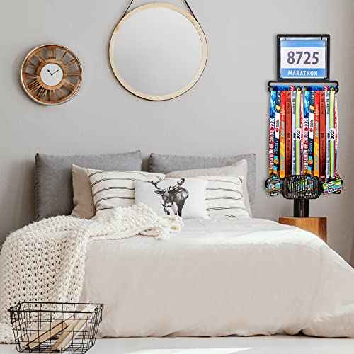 Moxweyeni Race Medal and Bib Display Medal Hanger Running Bib Holder Wall Mounted Hanging Rack Stands Gifts for Runners