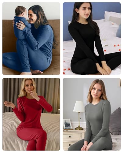 Women's Thermal Long Johns Set - Fleece Lined Lounge Set - Large / Black