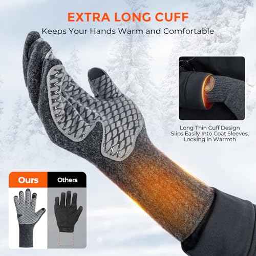 KastKing Bully Wooly Full Finger Gloves, Wool Fishing Gloves,Extended Cuff, Winter Gloves for Ice Fishing, Hunting, Hiking