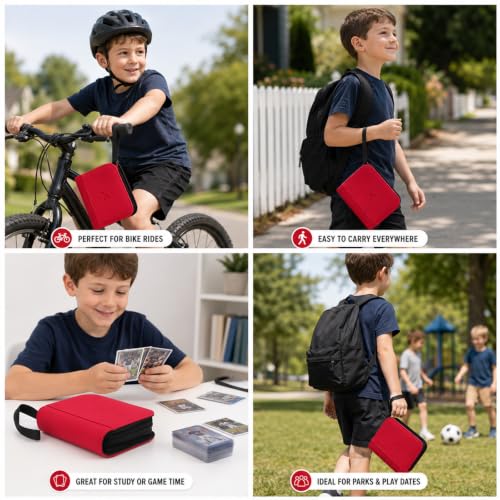 Red Mini 1 Pocket Top Loader Binder - Widened Pages & Spine, Portable Card Organizer