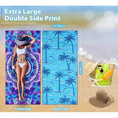 Microfiber Sand Free Beach Towel Thin Quick Dry Super Absorbent Oversized Large Lightweight Towels for Travel Sports Pool Swimming Bath Camping Yoga Girls Women Adults
