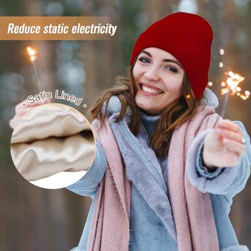 Unisex Satin & Silk Lined Slouchy Warm Winter Hat - Knit Satin Lined Beanie for Women & Men