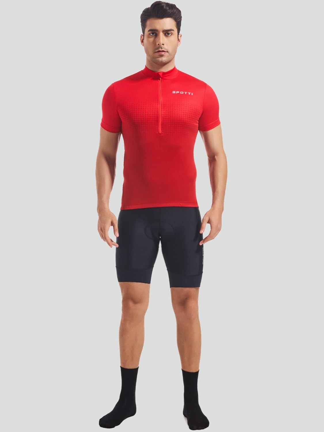 Spotti Men's Cycling Bike Jersey Short Sleeve with 3 Rear Pockets- Moisture Wicking, Breathable, Quick Dry Biking Shirt