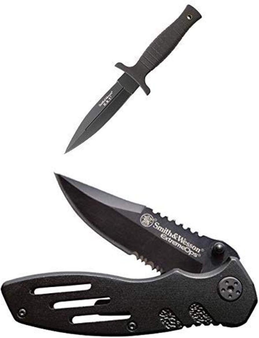Smith & Wesson SWHRT9B 9in High Carbon S.S. Fixed Blade Knife with 4.7in Dual Edge Blade and TPE Handle for Outdoor, Tactical, Survival and EDC
