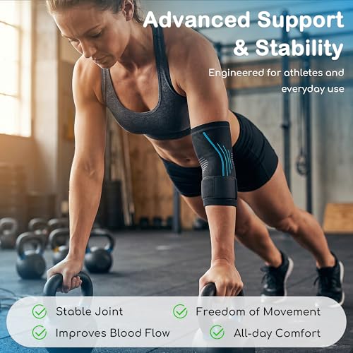 Blue Tennis Elbow Brace Support Sleeve for Tendonitis & Pain Relief - Size L
