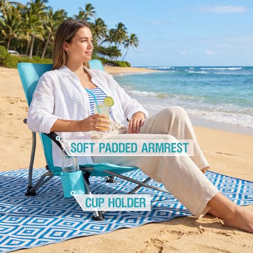 Green Folding Beach Chair for Adults with Cup Holder Mesh Back Support 2 Pack