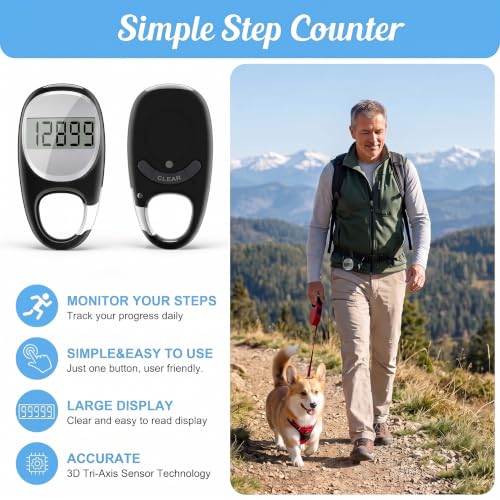 StepLify Accurate Pedometer with Carabiner - Walking Step Counter