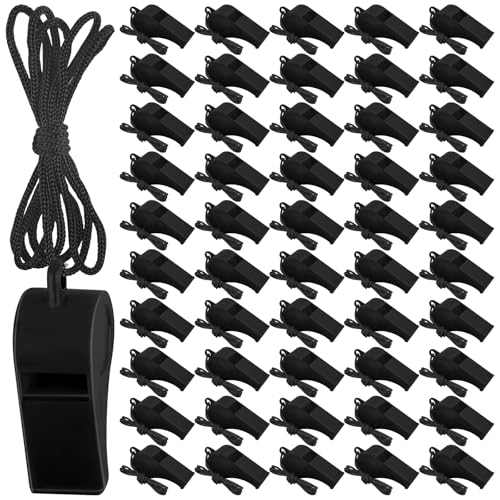 Black Plastic Safety Whistle with Lanyard - Loud Emergency & Training Flute