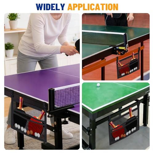 Ping Pong Paddle Holder Mesh Storage Bag Under Table with Adjustable Straps - Black, 30x22x1.5 cm