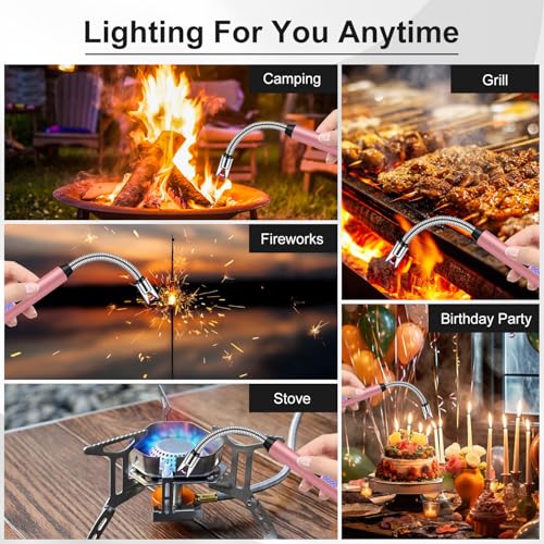 LcFun 3 Pack Candle Lighter Windproof Electric Arc Lighters with 360¡Æ Flexible Neck & Safety Lock, Christmas Stocking Stuffers Gifts, USB Rechargeable Flameless Long Matches for Candle Grill BBQ