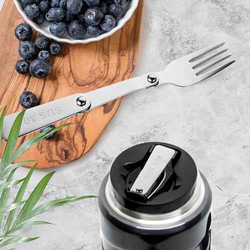 BOXOB 2pcs Silver Stainless Steel Folding Forks, 6.3 Inch, Compatible with THERMOS FUNTAINER 16 Oz Food Jar, Dishwasher Safe, Camping Flatware