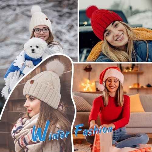 FZ FANTASTIC ZONE Womens Pom Pom Winter Hat Warm Cable Knit Beanie Hats for Women Skull Cap with Thick Fleece Lined Gifts