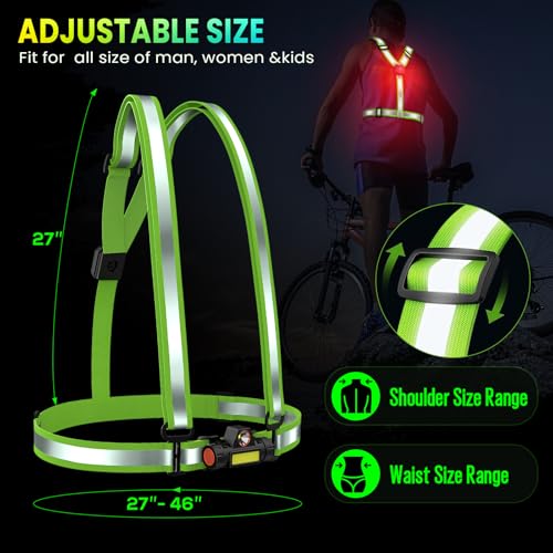 LED Reflective Sash Safety Gear, Running Lights for Runners at Night, High Visibility USB Rechargeable Light for Jogging Running Cycling Walking Motorcycle.