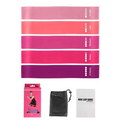 Resistance Loop Exercise Bands with Instruction Guide and Carry Bag, 5 Set of Stretch Bands for Booty Legs Pilates Flexbands,Pink