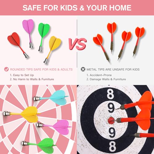 Pink Magnetic Dart Board for Teen Girls - Outdoor Indoor Game with 12 Darts
