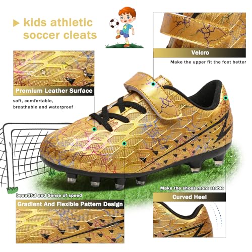 Hanani Boys Girls Soccer Cleats for Kids Football Shoes - 11 Little Kid / Gold