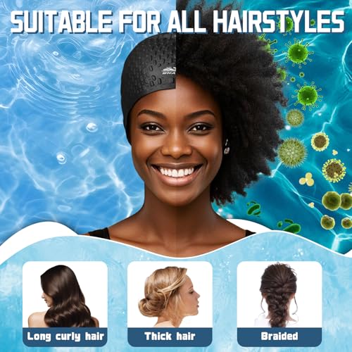 Extra Large Swim Cap for Long Hair & Curly Hair with Waterproof Ear Design - Black