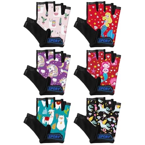 6 Pairs Kids Bike Gloves Fingerless Gymnastics Monkey Bar Workout Golf Gloves for Girls Cycling Exercise