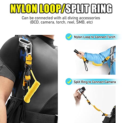 Diving Spring Coil Lanyard with Quick-Release Buckle - Yellow