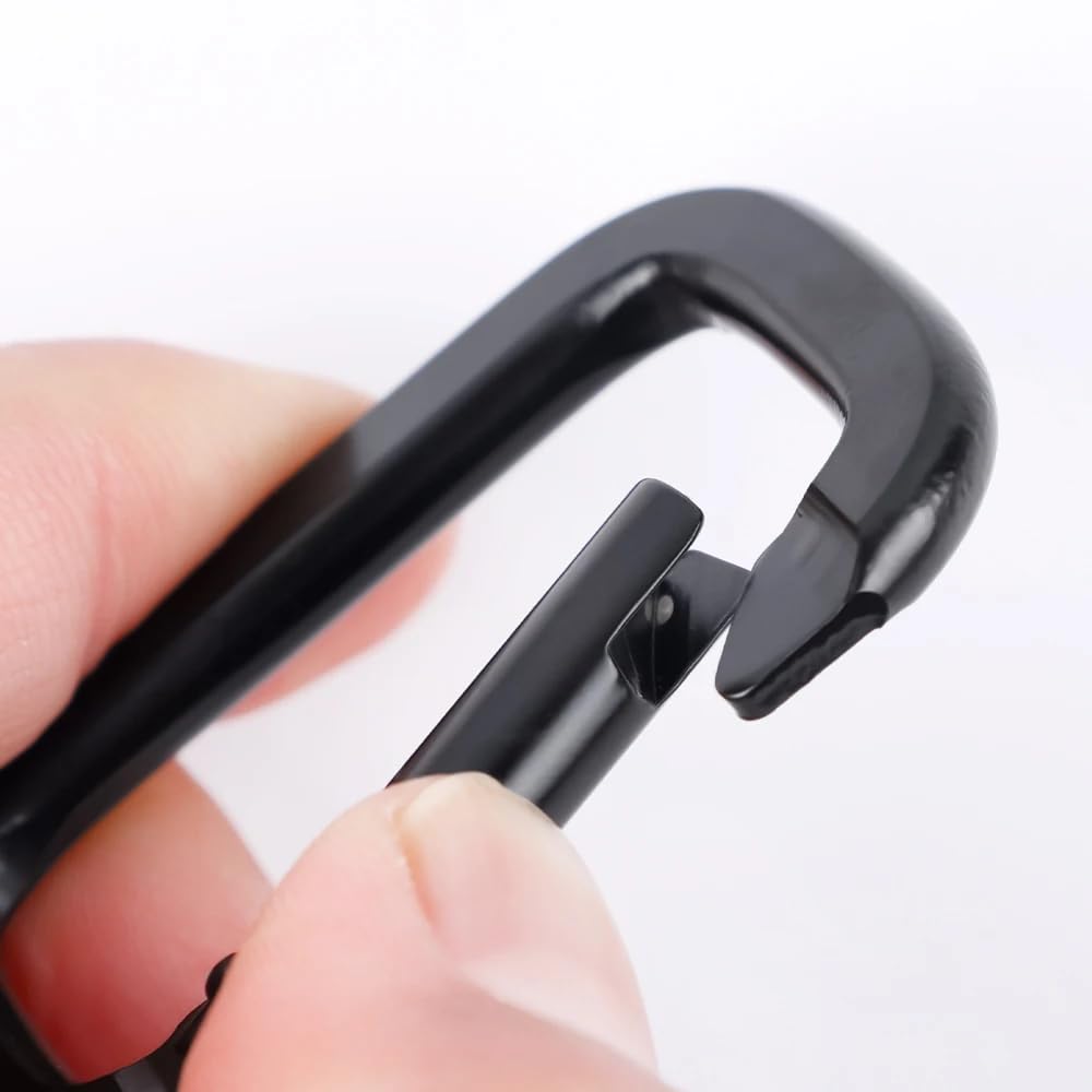 DraCra 6 Pack Rectangle Carabiner with Black Key Rings Carabiner Clips D Ring Spring Snap Hook Keychain Clip Carabeaner Caribeaner Clips for Keys Hiking Backpack Tactical Straps Bag