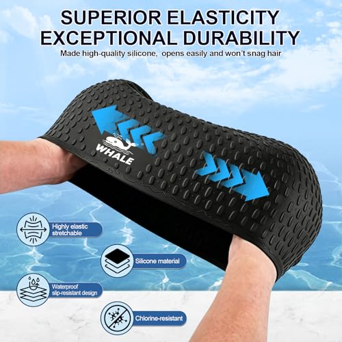 Extra Large Swim Cap for Long Hair & Curly Hair with Waterproof Ear Design - Black