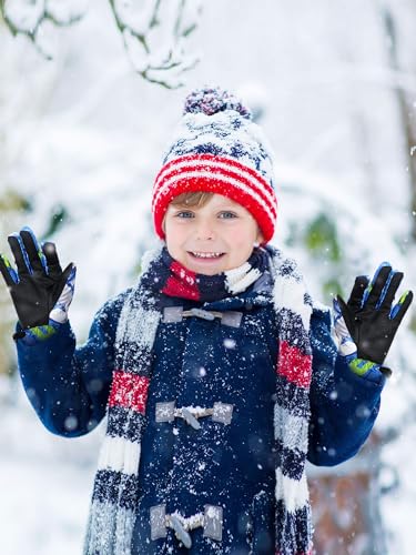 Kids Waterproof Snow Gloves 2 Pairs for Ages 4-8 Retro Style