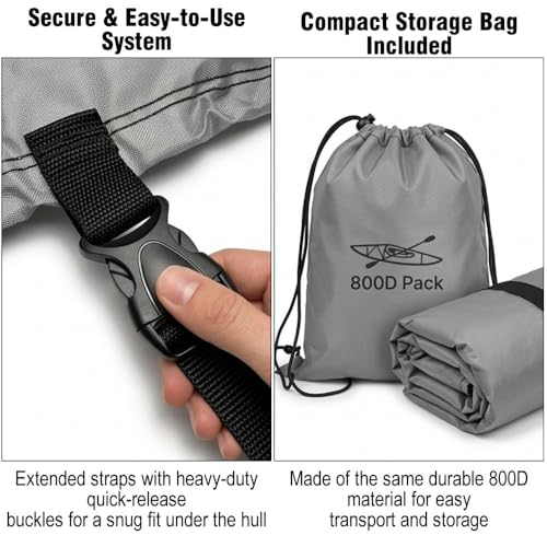 800D Heavy-Duty Waterproof Kayak Cover 10.1-11.5ft Outdoor Storage