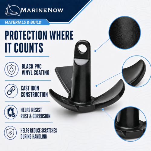 15 lb Vinyl-Coated Cast Iron River Anchor for Freshwater Boats - Durable & Rust-Resistant