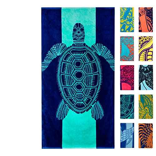 Nova Blue Turtle Beach Towel ? Tropical Blue Colors with A Unique Design, Extra Large, XL (34¡±x 63¡±) Made from 100% Cotton for Kids & Adults