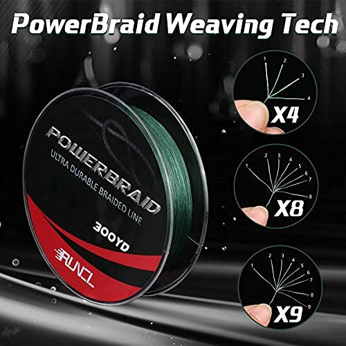 RUNCL PowerBraid Braided Fishing Line 40lb 300yd Moss Green Seamless Weaving