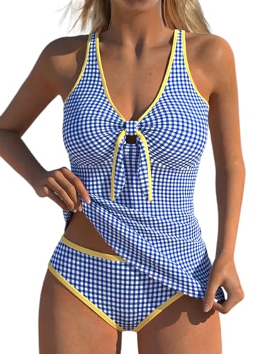 MODLILY Two Piece Tankini Swimsuit for Women Bowknot Bathing Suit Large Royal Blue