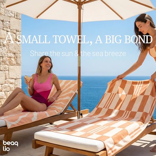 Boho Microfiber Beach Towel with Bag - Sandfree 71x36 Inch Coral