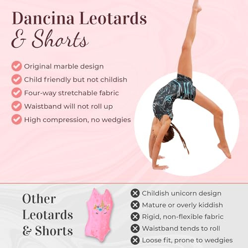 Dancina Marble Line Gymnastics Leotard Set with Shorts - 12 Black & Blue