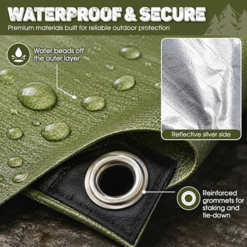Kingdder 2 Pcs Heavy Duty Emergency Tarps 60 x 82 Inch Green Survival Shelter