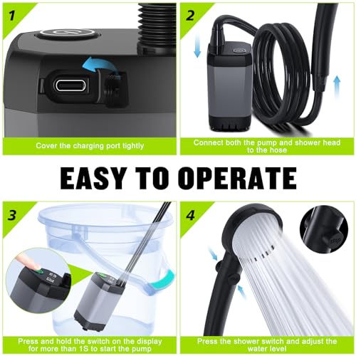 Portable Camping Shower with 6000mAh Battery - Grey