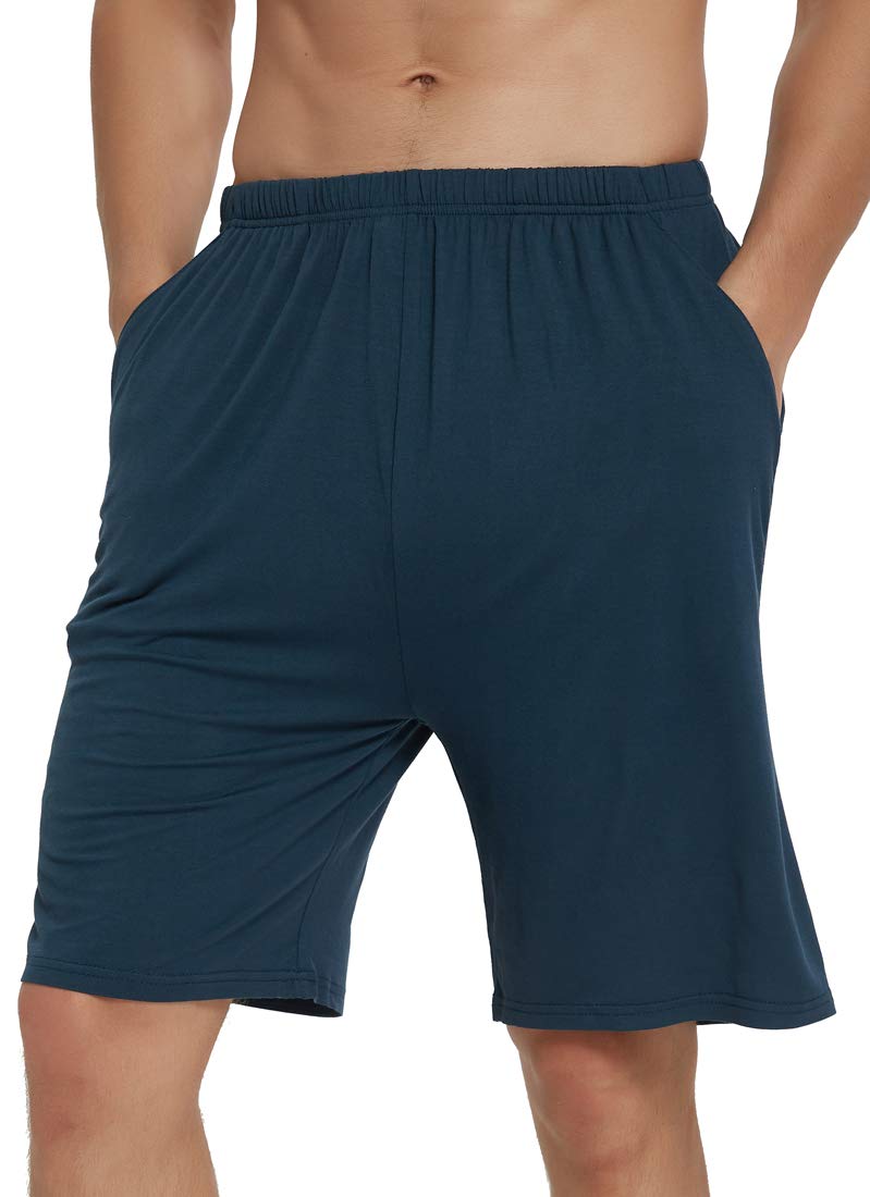 JINSHI Mens Pajama Shorts with Pockets Soft Lightweight Modal Lounge Sleep Shorts (Light Gray/Black/Lake Blue) M