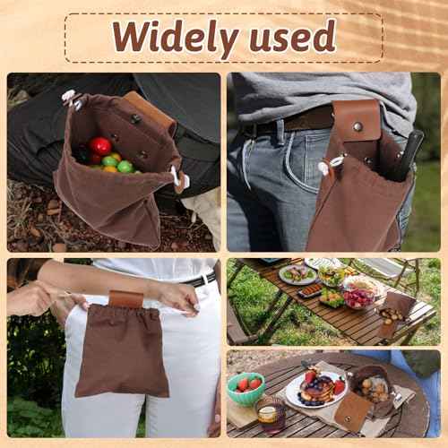 Waxed Canvas Foraging Bag??, Outdoor Foraging Bag for Hiking Collecting Mushroom Hunting Bags Leather Belt Pouch with Drawstring Foldable Canvas Belt Bags