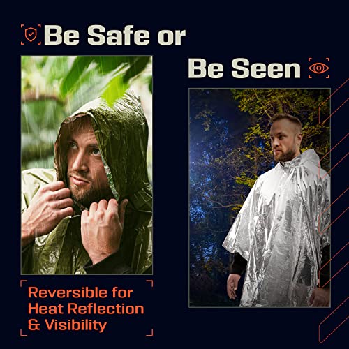 PREPARED4X Emergency Poncho and Mylar Blanket Liner - Waterproof, Wind-Resistant Outdoor Rain Poncho for Camping, Emergencies