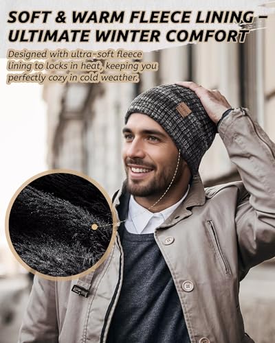 MSDC 3 Pack Winter Beanies for Men Women - Fleece Lined Knit Hats - Mix Black Beige Gray