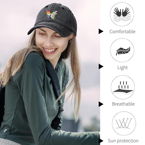 Negi Retro Denim Baseball Cap for Women Rainbow Butterfly Adjustable Dad Hat