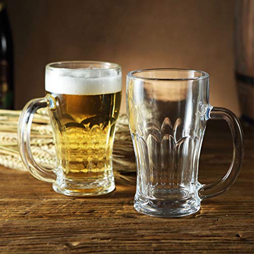Fluted Beer Mugs Set 18oz Glass Drinkware with Handle - Pack of 8