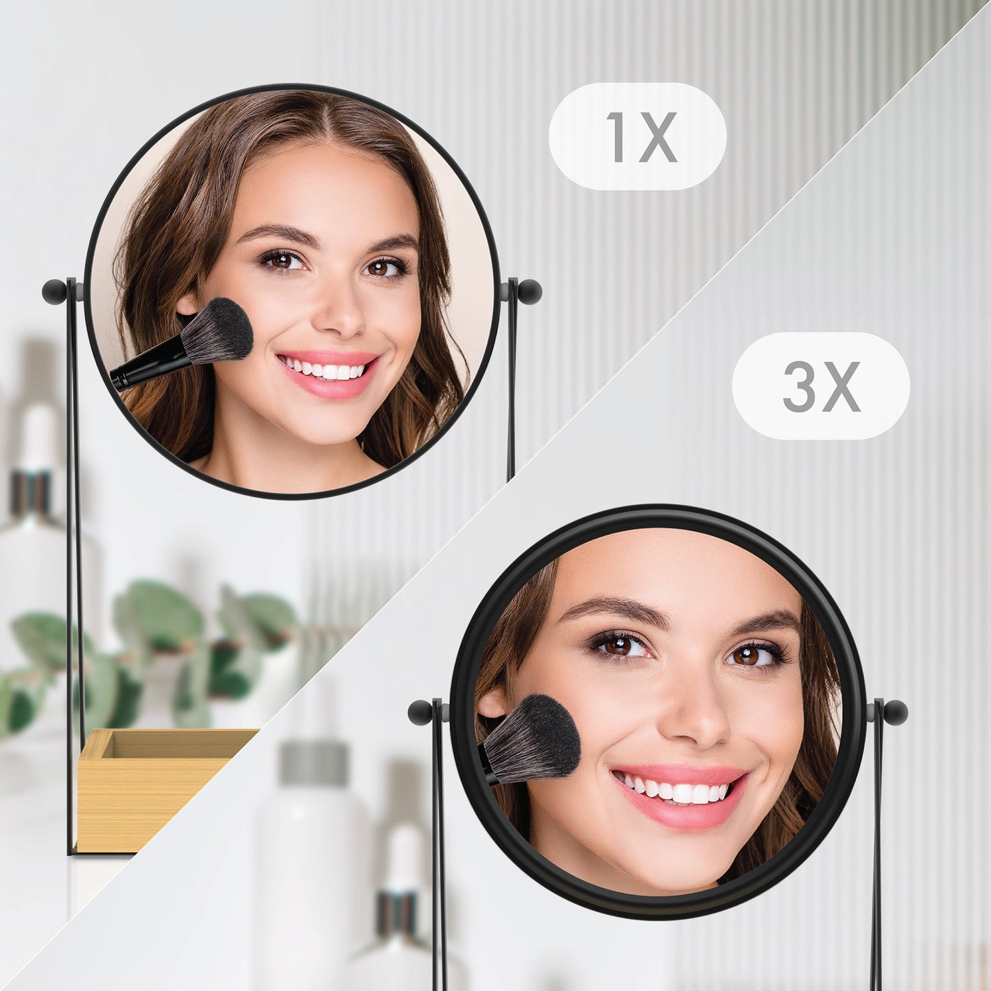 6.5-Inch Vanity Mirror | Desk Mirror with 1X/3X Magnification & Bamboo Tray
