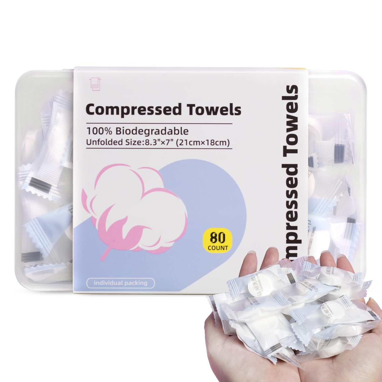 Illidi 80PCS Compressed Towels, Disposable Tablet Tissues, Portable Mini Cotton Sheets for Travel, Camping, and Outdoor Activities