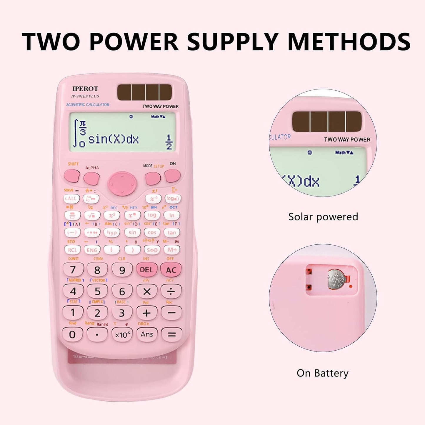 Scientific Calculators, IPEROT Black Math Calculator with 417 Function, Solar Battery Power and 4-Line Display, School Supplies for Middle High College Students Teachers (Black 991ES)