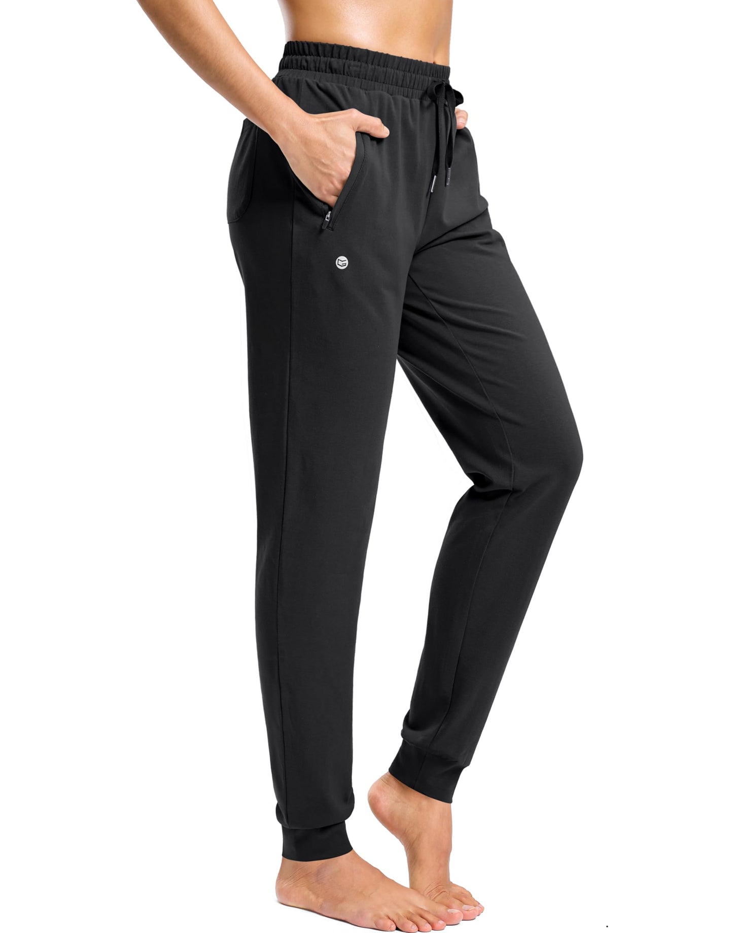 G Gradual Women's 30"/32"/34" Inseam Tall Sweatpants Cotton Joggers with Zipper Pockets Yoga Lounge Athletic Pants for Women(Black,L30_L)